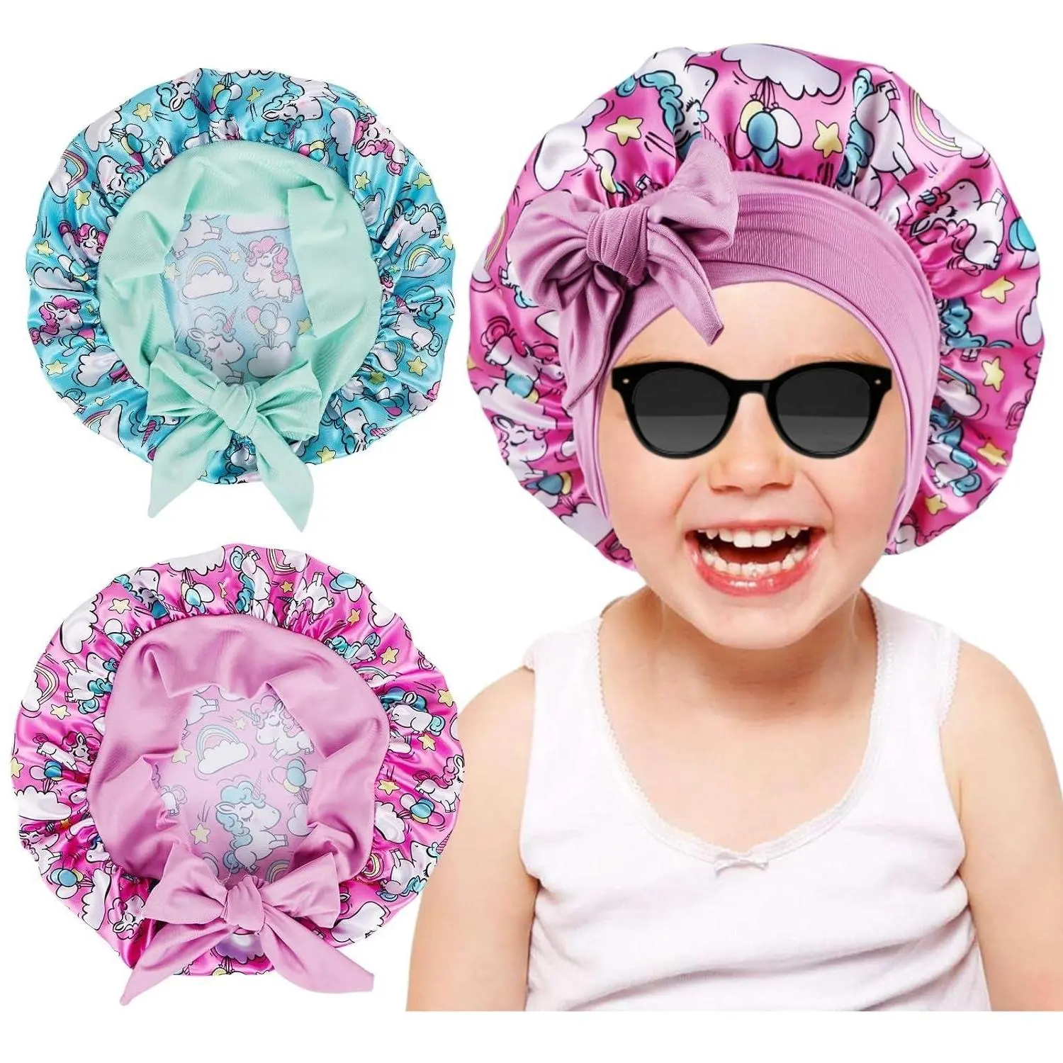 KF5-SQKCP049 2 PCS Kids Bonnets for Girls,Silk Bonnet for Kid Sleeping,Toddler Bonnet for Curly Hair