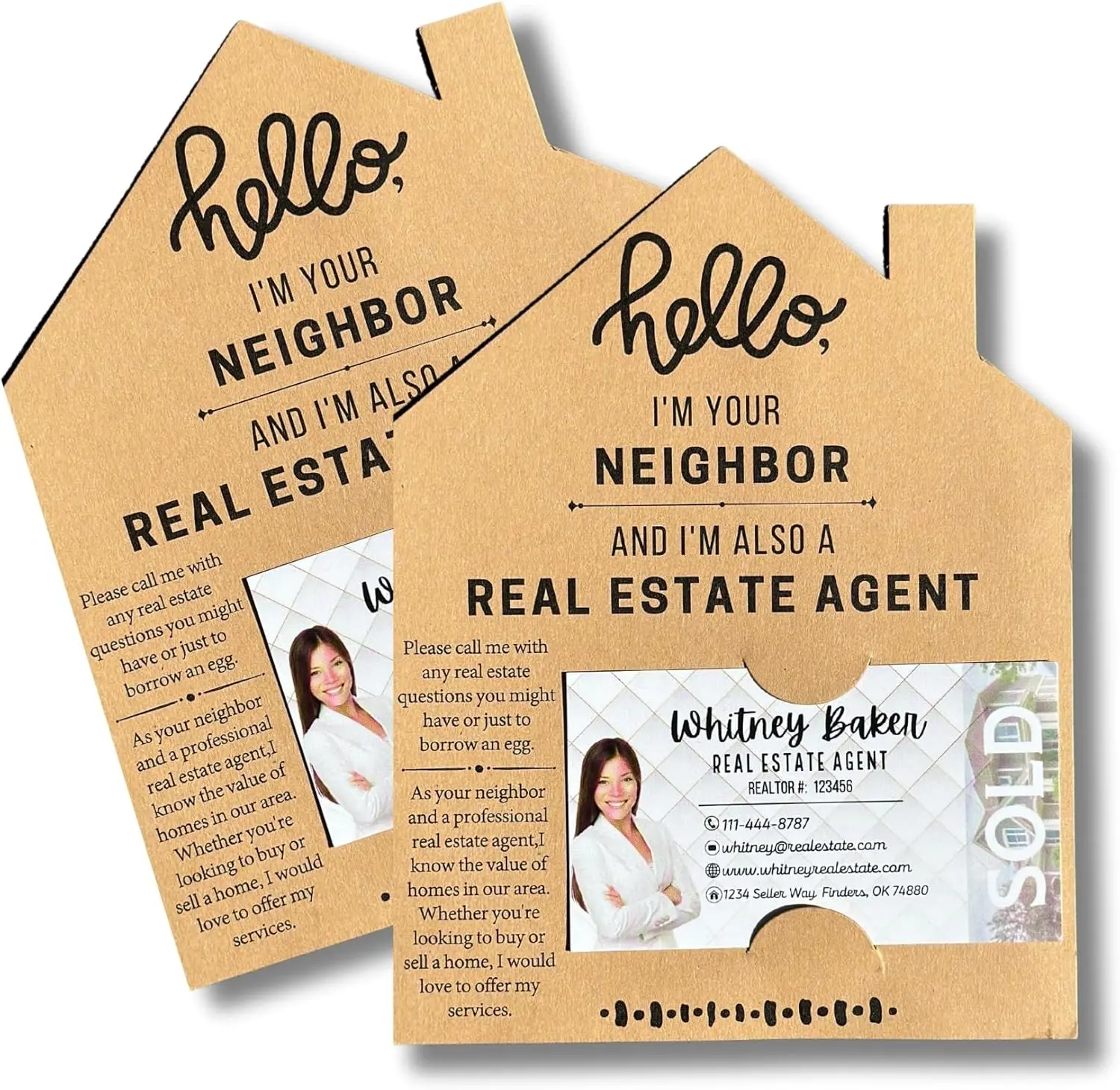 Real Estate Agent I'm Your Neighbor House Shaped Cards 25 pk 5 x 7” Postcards Insert for Business Card Referral Thank You