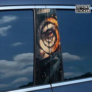 [2D Flat Sticker] 2pcs Naruto Obito Sharingan Eye Car Decal Sticker - Shattered Mirror Effect Durable Vinyl B-Pillar Wrap, Self-Adhesive Anime Auto Exterior Decoration