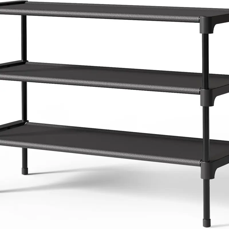 Shoe Rack - Non-Woven Shoe Rack Shelf, Shoe Organizer for Closet, Entryway, Garage & Corridor, Stackable Shoe Shelves, 27.5" Wide - 3 Tier, Black