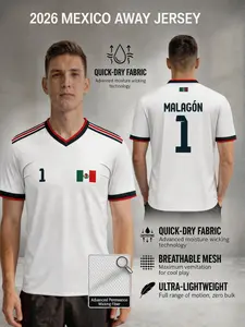 2026 Mexico Soccer Jersey Men's National Team Away Version, Quick-Dry Training Set, Mexican Fan Gear, Classic Design, Training Shirt, Sports Top
