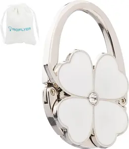 Clover Design Foldable Handbag Hanger Folding Purse Table Hook Holder(White)