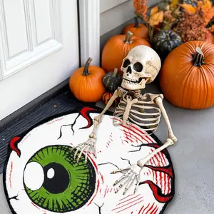 Non-Slip Irregular Shaped Polyester Fiber Rug, Soft Skin-Friendly Carpet with Cartoon Eyes Design, Washable Backing, Halloween Gift Decor