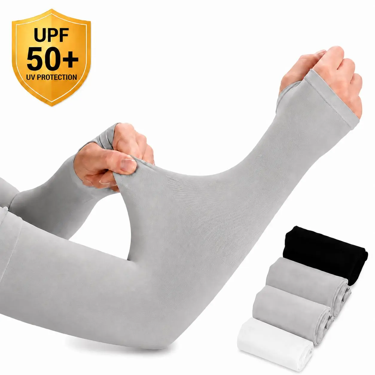 Cooling Compression Arm Sleeves UPF 50+ with Thumb Hole & Watch Opening, UV Protection for Men Women, Sports & Gardening
