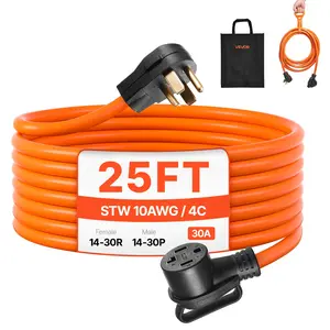 VEVOR 25 ft 4-Prong Dryer Extension Cord, NEMA 14-30P to 14-30R, 125V/250V 30A Heavy Wire, STW 10AWG/4C Pure Copper Cable, with Black Non-woven Bag & PVC Cable Tie, for Indoor & Outdoor Use