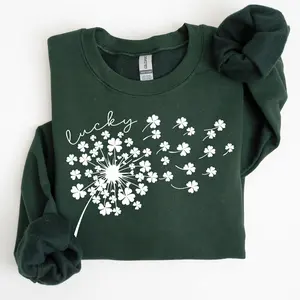 Lucky Dandelion, Clover, Irish, Lucky Charm, St Patrick's Day Sweatshirt, Crew Neck, Women's, Crewneck