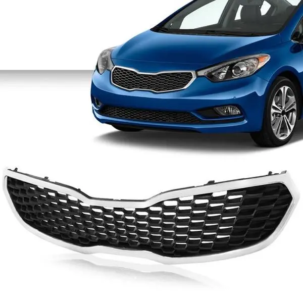 Fit For 2014 2015 2016 Kia Forte Front Bumper Upper Grille Grill w/ Chrome Trim
