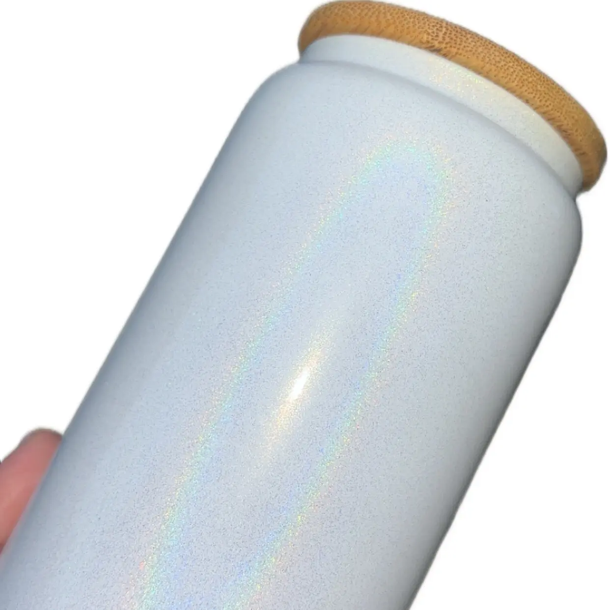 Iridescent glass cup with plastic straw and choice wrap 16 oz