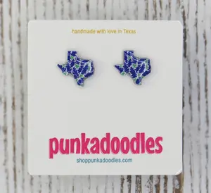 Texas Shape Bluebonnet Design Earrings