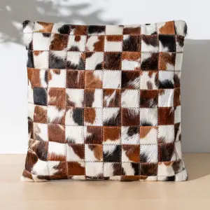 Tricolor Cowhide Patchwork Pillow