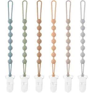 6 Pack Baby Pacifier Clip, Silicone Pacifier Holder with One Piece Design for Baby Boy and Girl