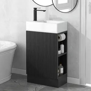 18.6" Bathroom Vanity with Sink, Bathroom Vanity Cabinet with Two-tier Shelf, Left or Right Orientation, Black