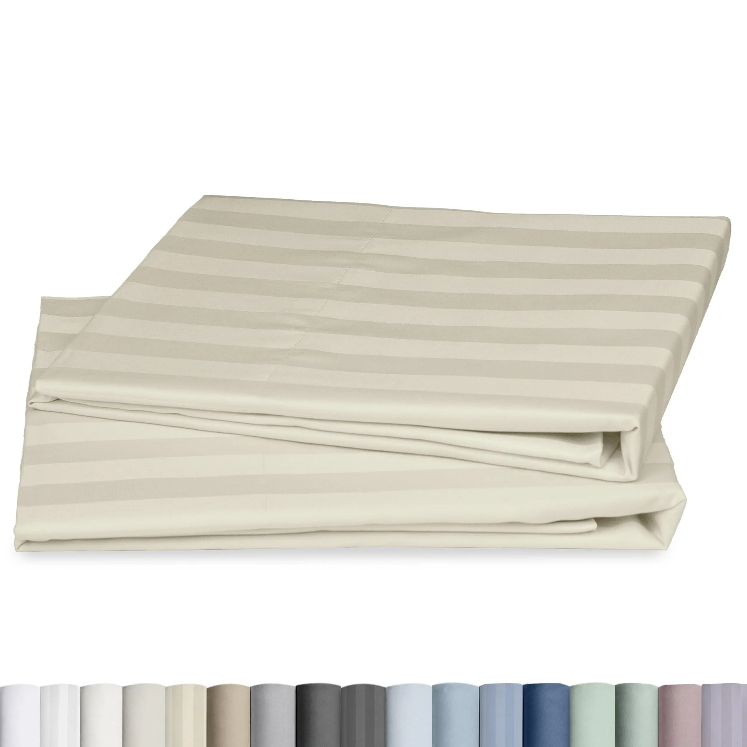 Luxury 500 Thread Count Damask Striped Pillowcase Set - 100% Cotton Sateen, Cool & Breathable