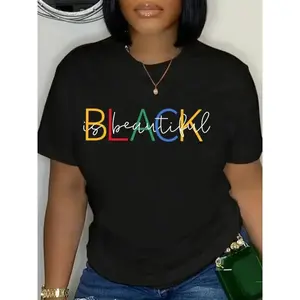 Women's Colorful Letter Print Round Neck Tee,Fashion Casual Crew Neck T-Shirt Cotton for Daily Holiday Vacation Outdoor Wear, Ladies Clothes for Summer Top Womenswear