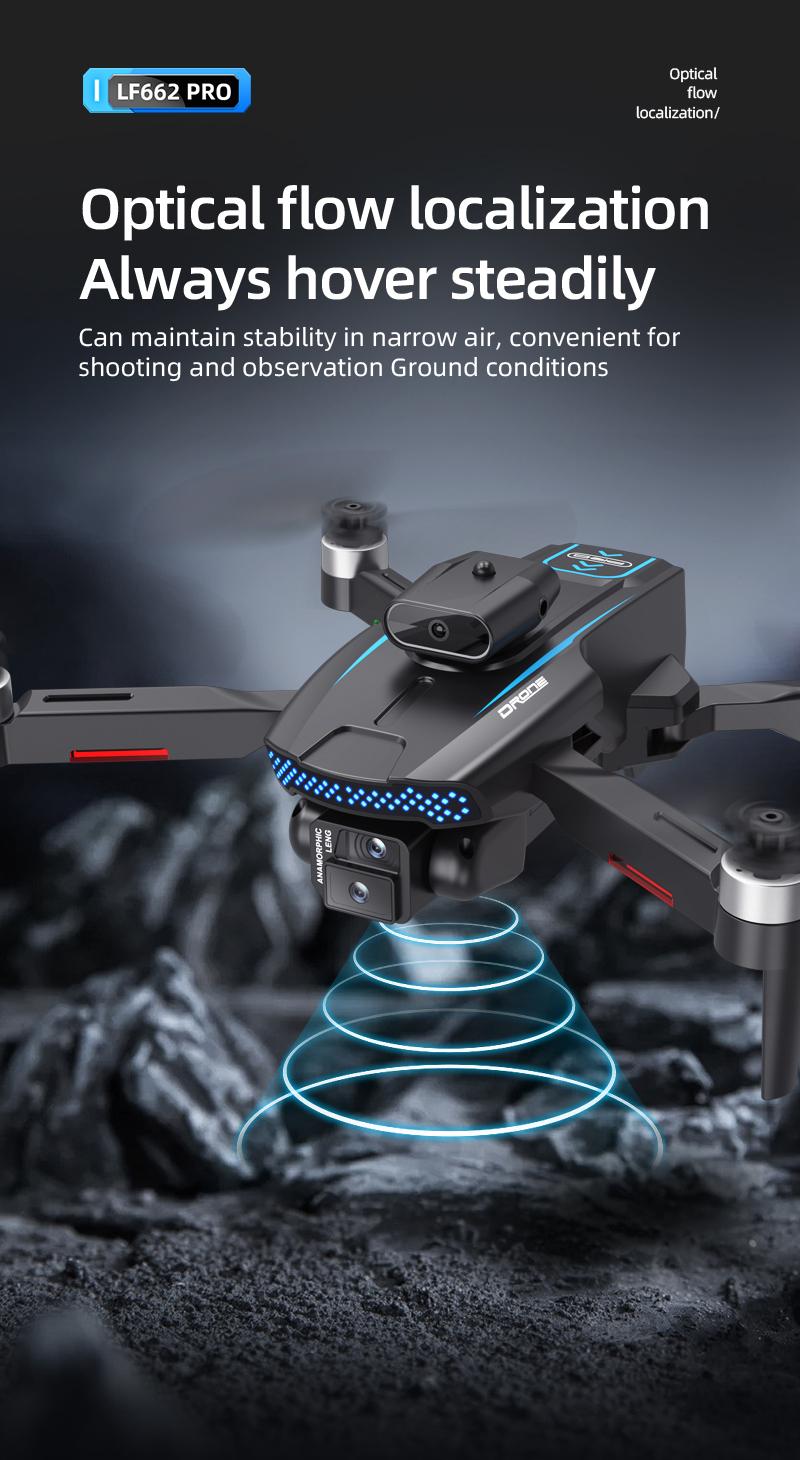 LF662 PRO 4K HD Triple Camera Flying Device, 360° Obstacle Avoidance Brushless Motor, 90° Electric Adjustable Lens, Foldable RC Aerial Camera with 20 Mins Flight Time, 1800mAh Battery, Optical Flow Hover, for Adults Beginners