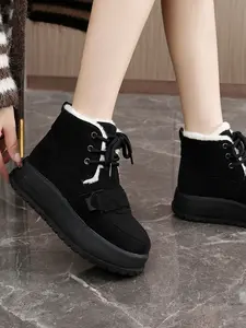 Women's Kt328 Thick Sole Snow Boots Winter New Fleece Lined Warm Anti-Slip Short Boots Comfortable Padded Cotton Shoes