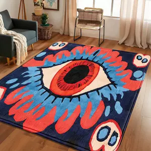 1pc Evil-Eye Graffiti Mystic Faux-Cashmere 100% Polyester ACCENT RUG, living/bedside flex lay, light absorb slip-safe, unique style glow-up space, machine-wash refresh fade-free