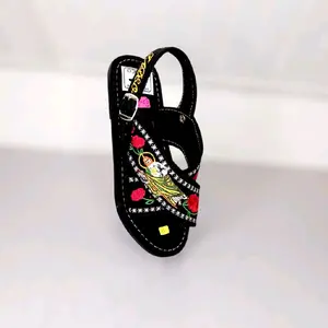 Huarache Handmade SJT DAMA female Women Comfort Summer Footwear Sandal Walking Shoes Girl huaraches artesanales Sjt color Negro con Rojo RUBBER SOLE. Embroidery Artisanal Handcrafted