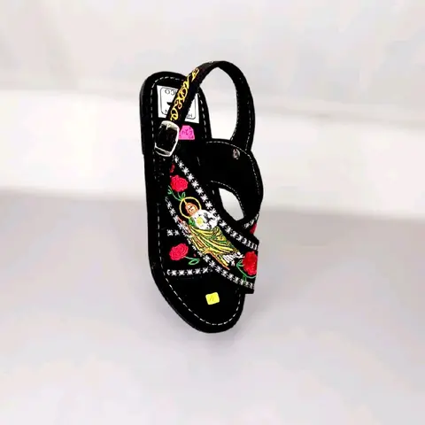 Women's Handmade Artisanal SJT DAMA Fit Sandals - 1 Pair, Open Toe, Black Red, Embroidered Fabric Upper, Flexible Rubber Sole, Ankle Adjustable Strap, Daily Fashion Summer Casual Comfort Walking Footwear