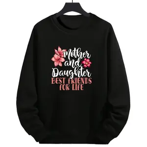 Floral Heart Print Sweatshirts for Women and Girls – Regular Fit Mother-Daughter Matching Tops
