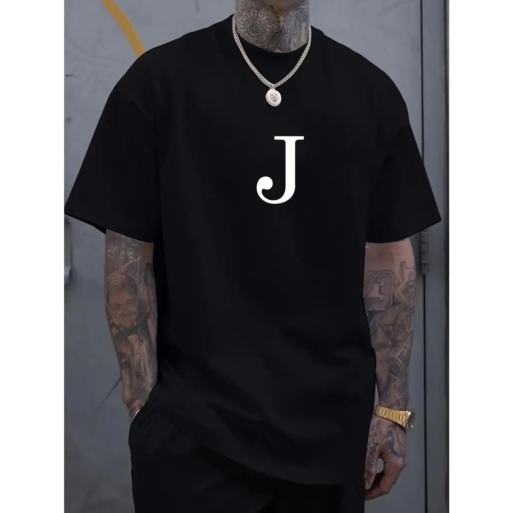 Unisex J Letter Graphic Cotton Sporty Sports Top - Soft Round Neck, Short-Sleeve, Breathable Fabric, Comfortable Shirt for Gym & Daily Wear, Classic Streetwear, Sporty Sports Tops