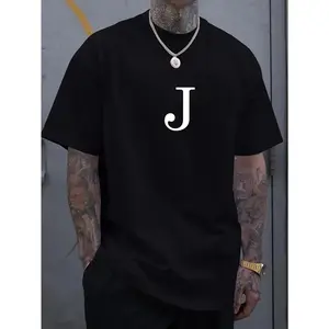 Unisex J Letter Graphic Cotton T-Shirt - Soft Round Neck, Short-Sleeve Sports Top, Breathable Fabric, Comfortable Casual Gym & Daily Wear Unisex Clothes Streetwear Classic