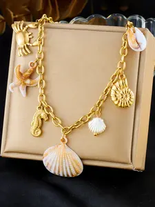 1Pcs Stainless Steel Ocean Style Shell Starfish Crab Pendant Necklace Trendy Handmade Chain Waterproof Jewelry for Women