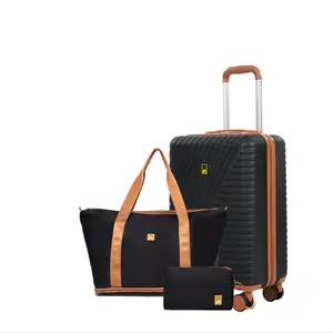 3 Piece Carry on Luggage Sets, Hardside Suitcase Set with Double Spinner Wheels, Expandable Travel Bag and Toiletry Bag , Black