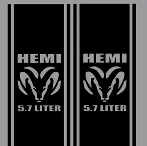 Hemi 5.7 liter Bedside Decal, 10"x46", set of 2 vinyl window decal
