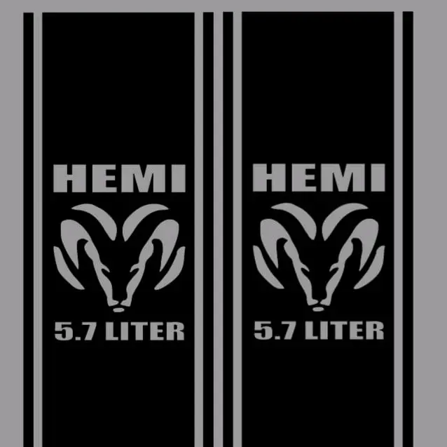 Hemi 5.7 liter Bedside Decal, 10"x46", set of 2 vinyl window decal