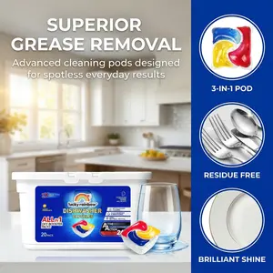 Dishwasher Detergent Pods, All in 1 Dishwashing Capsules for Grease Removal and Shine, Automatic Dishwasher Cleaning Tablets, 20 Count