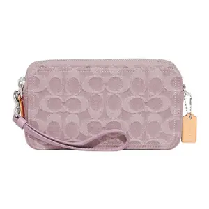 COACH Kira 19 Logo-Embossed Camera Bag for Women – Classic Caramel Canvas with Pink Accents