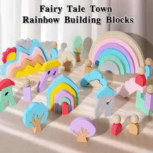 Montessori Rainbow Wooden Building Blocks Set, Montessori Learning, Colorful Gift Box, Enhances Creativity & Fine Motor Skills, Ideal for Kids Birthday