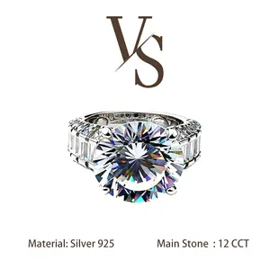 [Venus Jewelry] Lab Created Gemstone 12 CCT Party Focus Luxury Design Solid Silver 925 Ring