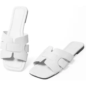 Women's Dressy Casual Flat Sandals, Elegant Comfortable Slip-On Slides with Textured Upper, Versatile Dressy Style for Everyday Wear