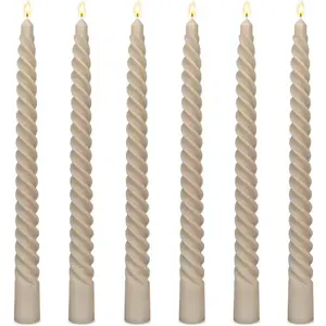 6 Pack 10 Inch Light-Mocha Spiral Taper Candles Unscented Dripless Twisted Candlesticks for Home Decor Weddings Dinner Holiday Decoration Formal Events