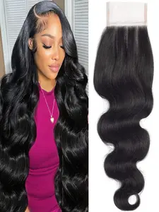 4x4 Lace Closure Body Wave Human Hair Transparent Lace Closure Human Hair 100% Unprocessed Brazilian Virgin 150% Density Body Wave Natural Black Top Choice for Commuting