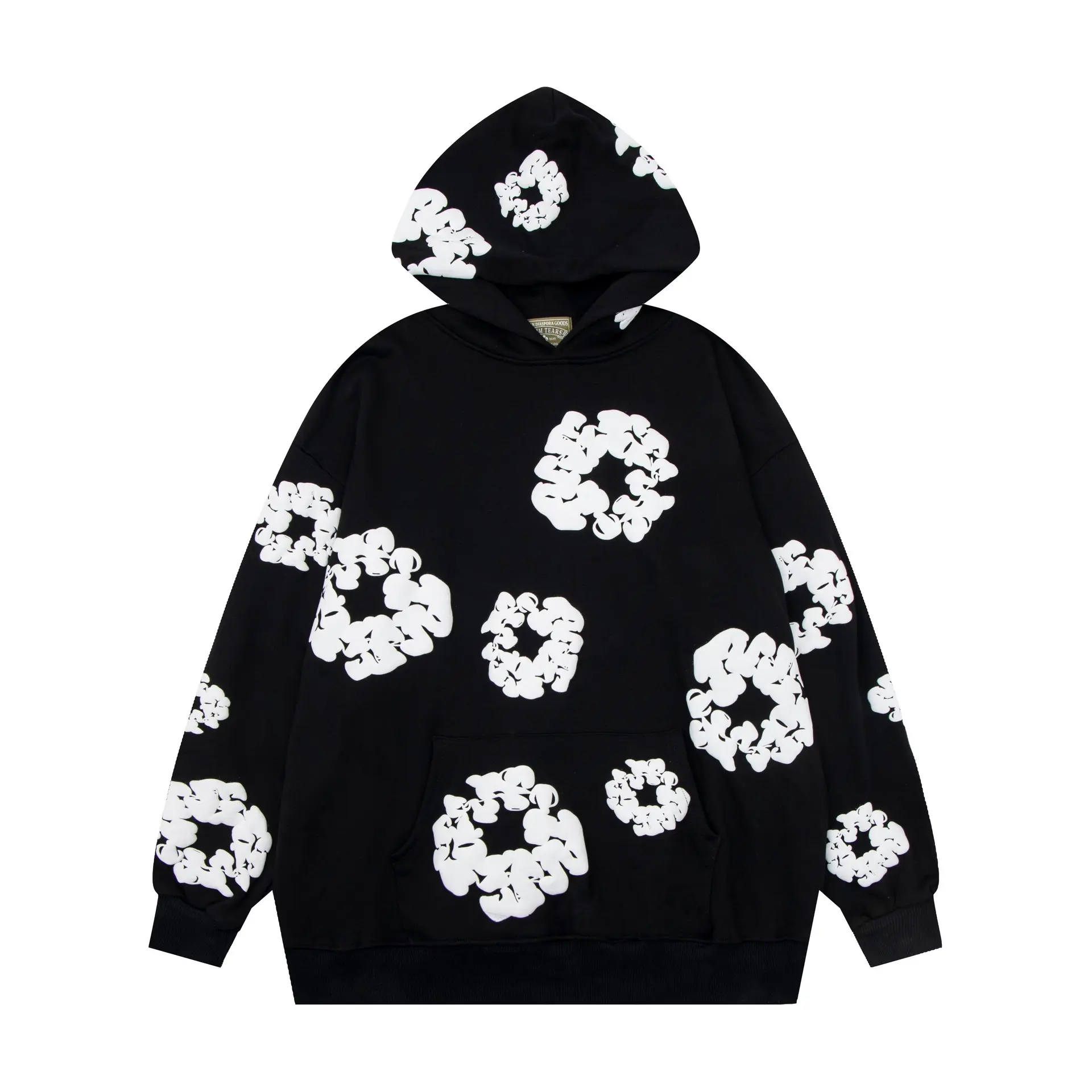 Harajuku Casual Loose Hoodie with Flower Print for Men and Women
