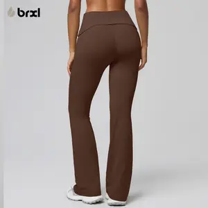 BRXL【Discount for live】Fold Over Flared Yoga Pants for Women No Front Seam Leggings Mid Low Waist Lounge Pants Buttery Soft Stretchy Fabric with Tummy Control and Bootcut Design for Casual Workout NoSeam-brxl-3