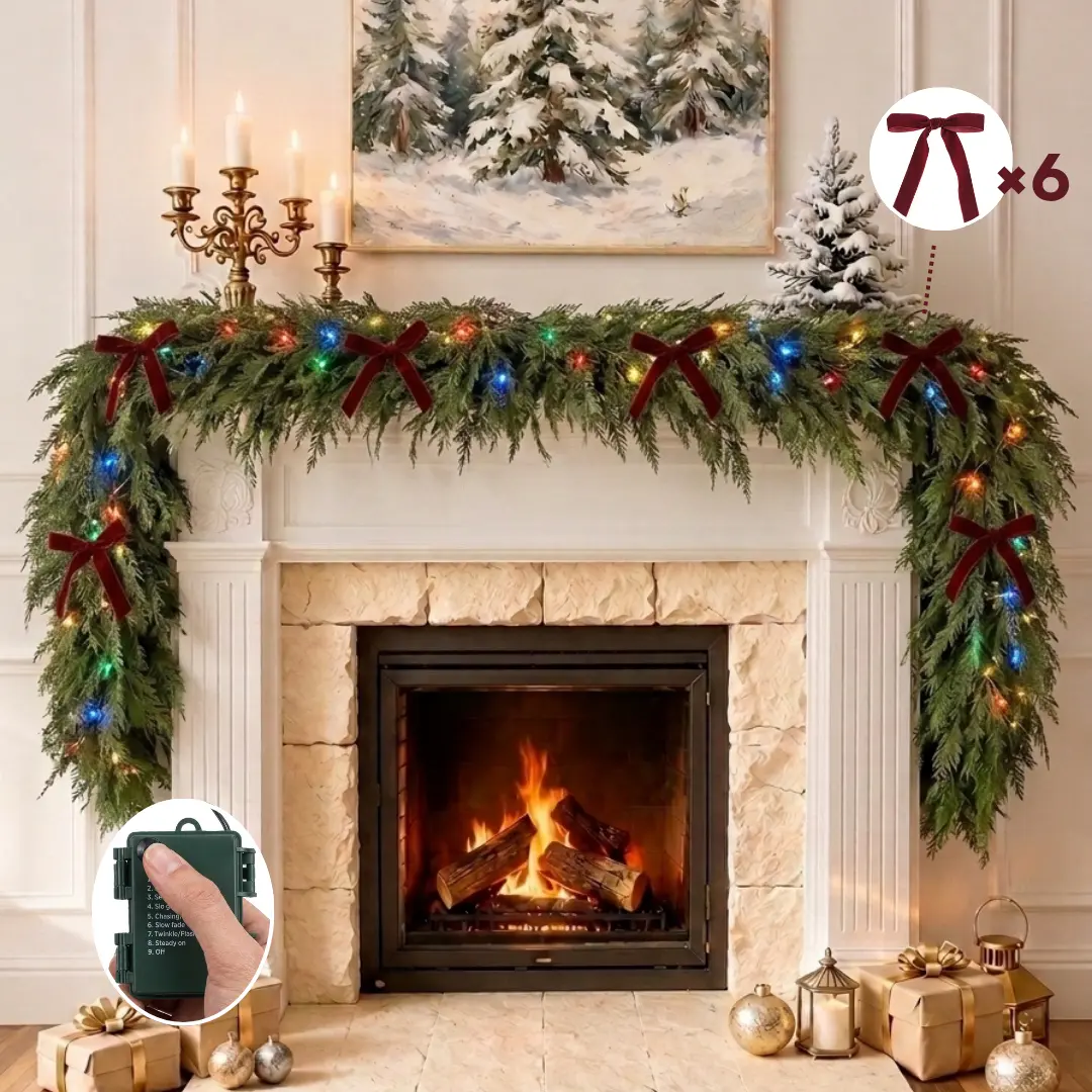 9FT Christmas Cedar Garland: Faux Greenery Pine Garland for Christmas, Mantle, Wall, Indoor, Outdoor