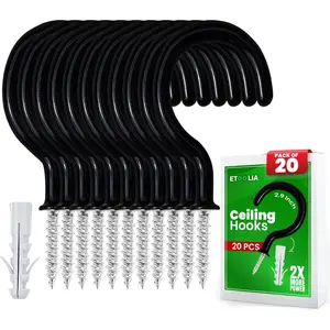 Etoolia Ceiling Hooks for Hanging Plants- 12pcs 2.9 inches Heavy Duty Vinyl Coated Plant and Kitchen Mug, Black Hanging Hooks for Indoor Outdoor Lights and Wind Chimes : Industrial & Scientific
