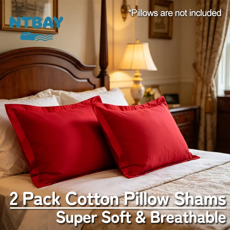 NTBAY Egyptian Cotton Sateen Pillow Shams, 2 Pack 500 Thread Count Pinch Pleat Sham Covers, Super Soft & Breathable Hotel Style Bedding, Machine Washable, Standard/Queen/King, Oeko-Tex, Bed Linens, Bedding Supplies