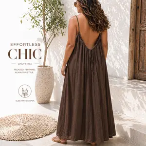 Women's Solid Color Cami Lounge Dress, Elegant Sleeveless Long Dress for Summer, Ladies Sleepwear for Indoor Wear