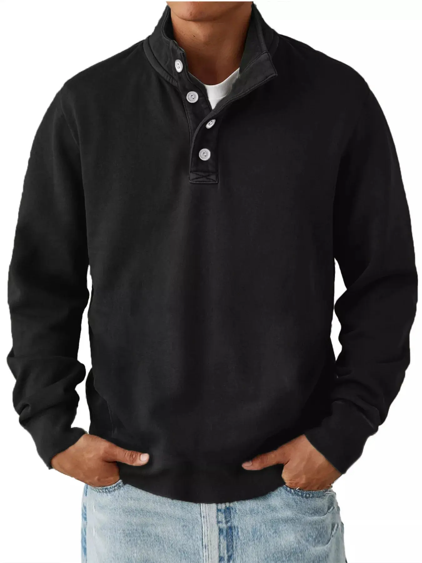 Men's Button Detail Long Sleeve Sweatshirt