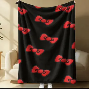 Red Bow Blanket,Black and White Base,Soft and Comfortable Blanket,Sofa Blanket,Nap Blanket,Available All Year Round,One Single-Sided Printed Blanket