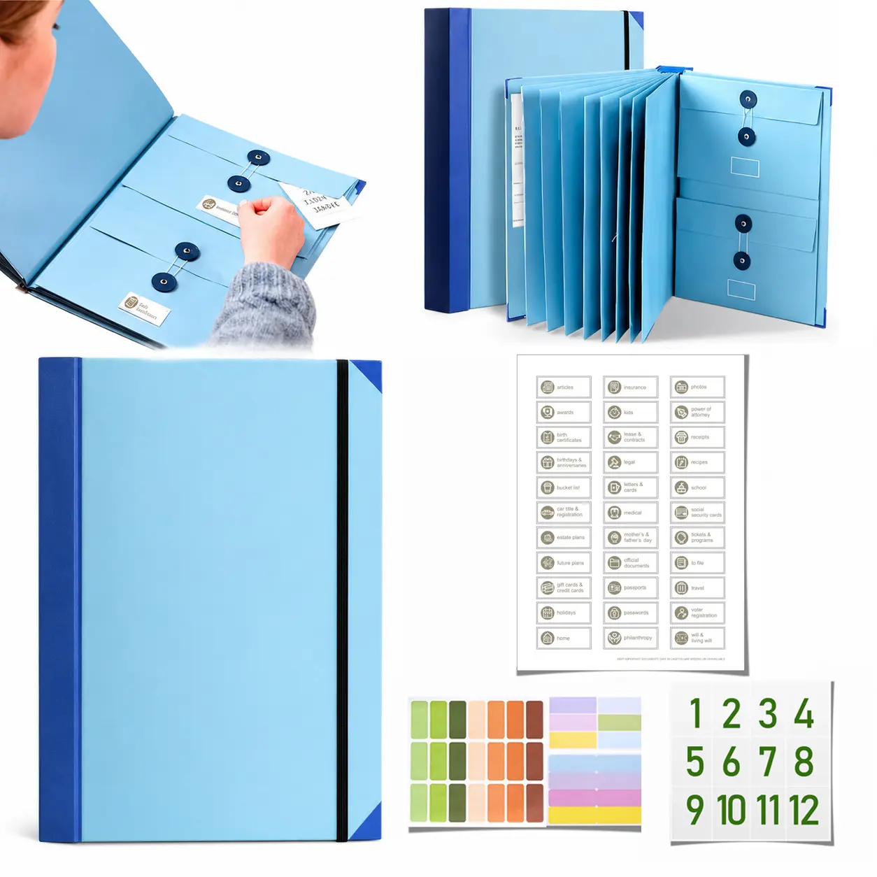 Heavy-Duty Accordion Design File Folder - Office Filing Organizer Box with Envelope Closure for Family Important Papers Storage, Vital Records, Passports
