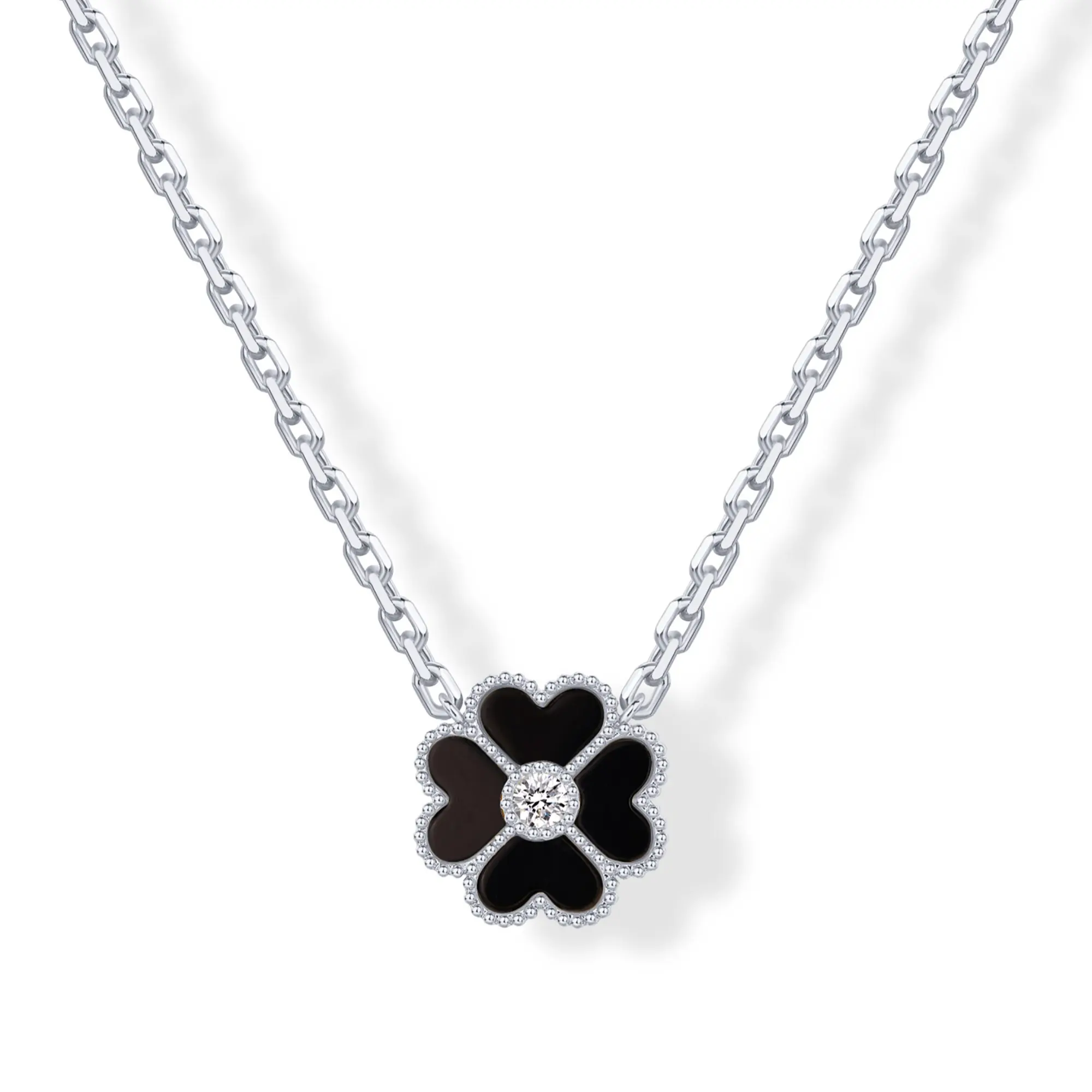 Black Onyx Flower - White Gold