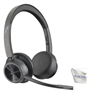 Poly Voyager 4320 UC Wireless Bluetooth Duo Headset (USB-A) Teams Version - Global Teck Bundle with Microfiber Cloth - for Deskphone, PC/Mac, Works with Zoom, RingCentral
