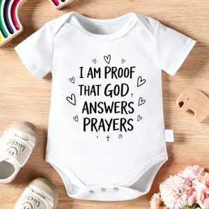 2026 Newborn I Am Proof That God Answers Prayers Baby Bodysuit, 100% Cotton Soft Short Sleeve Romper for All Seasons Funny Casual Onesie for Baby Boys & Girls – Perfect for Indoor & Outdoor Wear (0-2T) Baby Gift Outfit