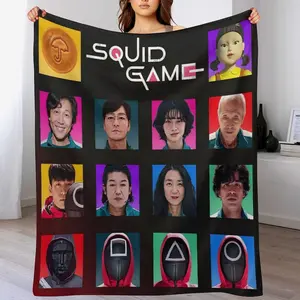 Anime Squid Game Flannel Blanket for Adults - Super Plush Soft & Anti-Shrink Throw, Machine Washable Cozy Blanket for Bed, Sofa, All-Season(Cartoon Characters Design, Perfect Holiday Gift)